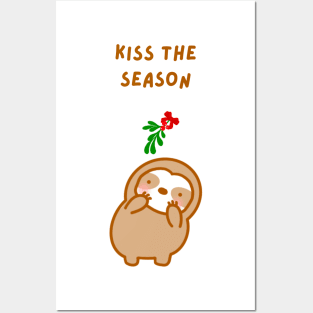 Tis the Season Christmas Mistletoe Sloth Posters and Art